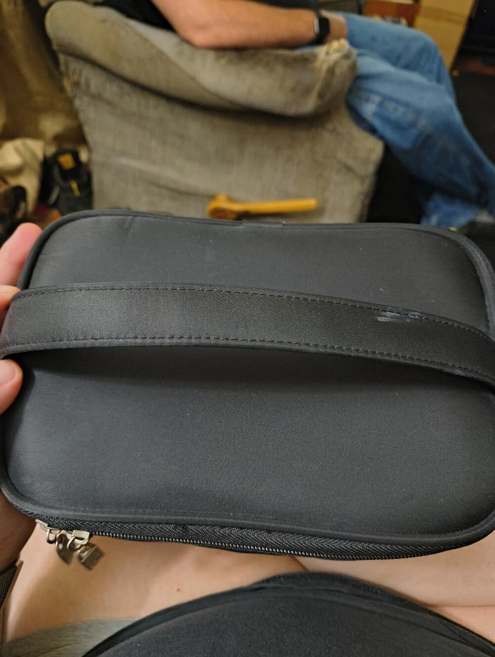 Saks Fifth Avenue brand Black Satin cosmetic bag